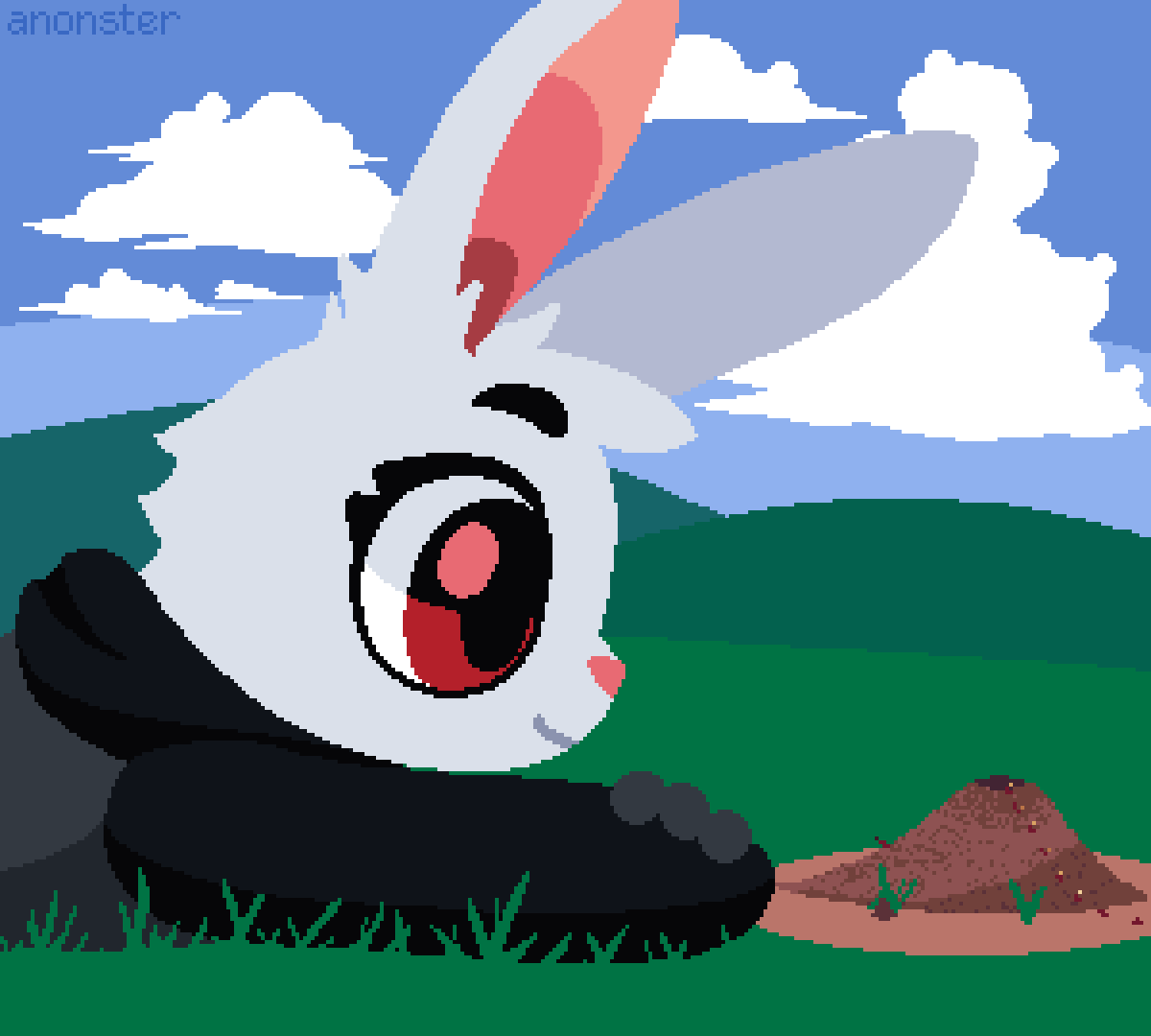 Lucas watching an anthill - pixel art by anonster